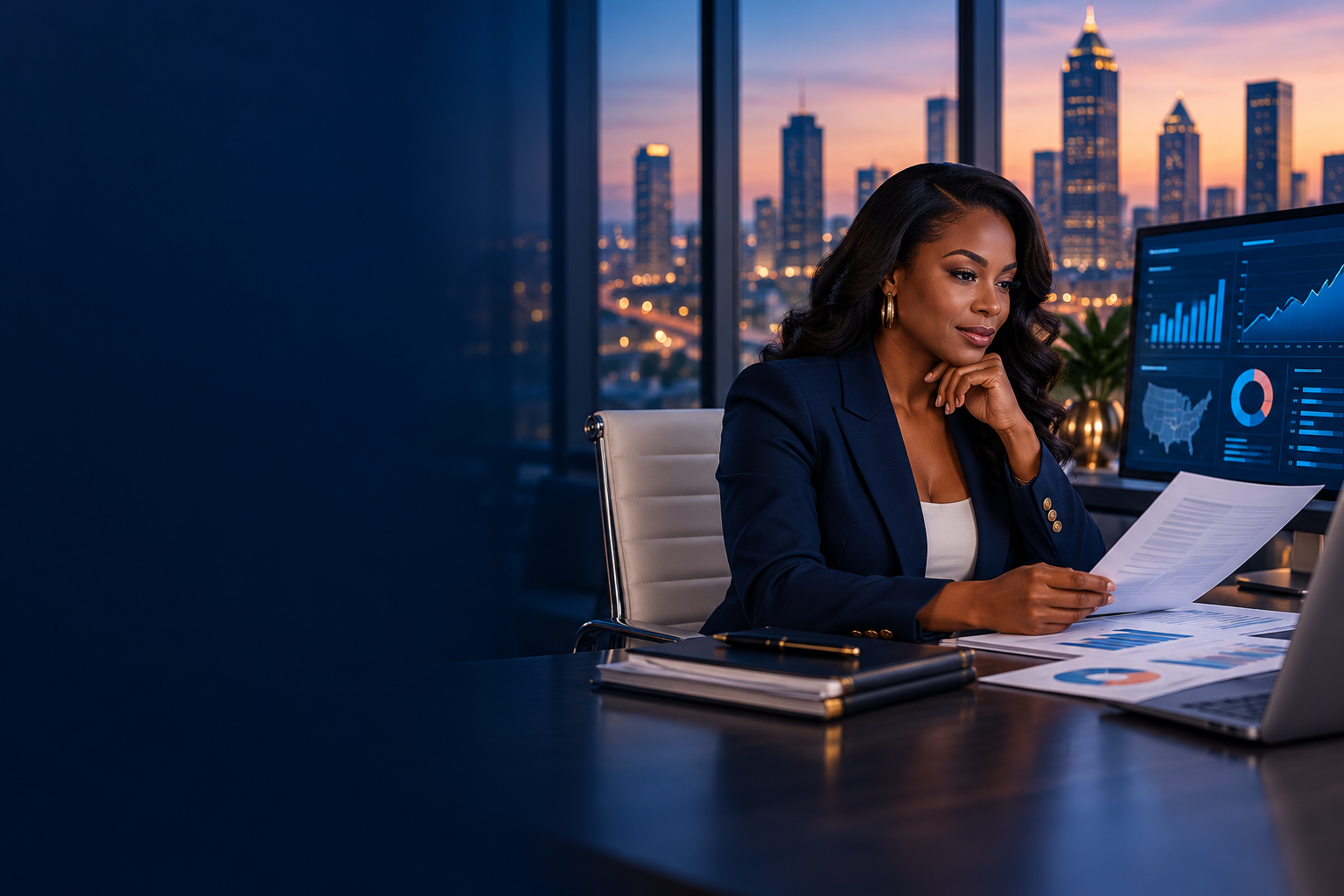 A business owner reviewing a funding request and business credit dashboard